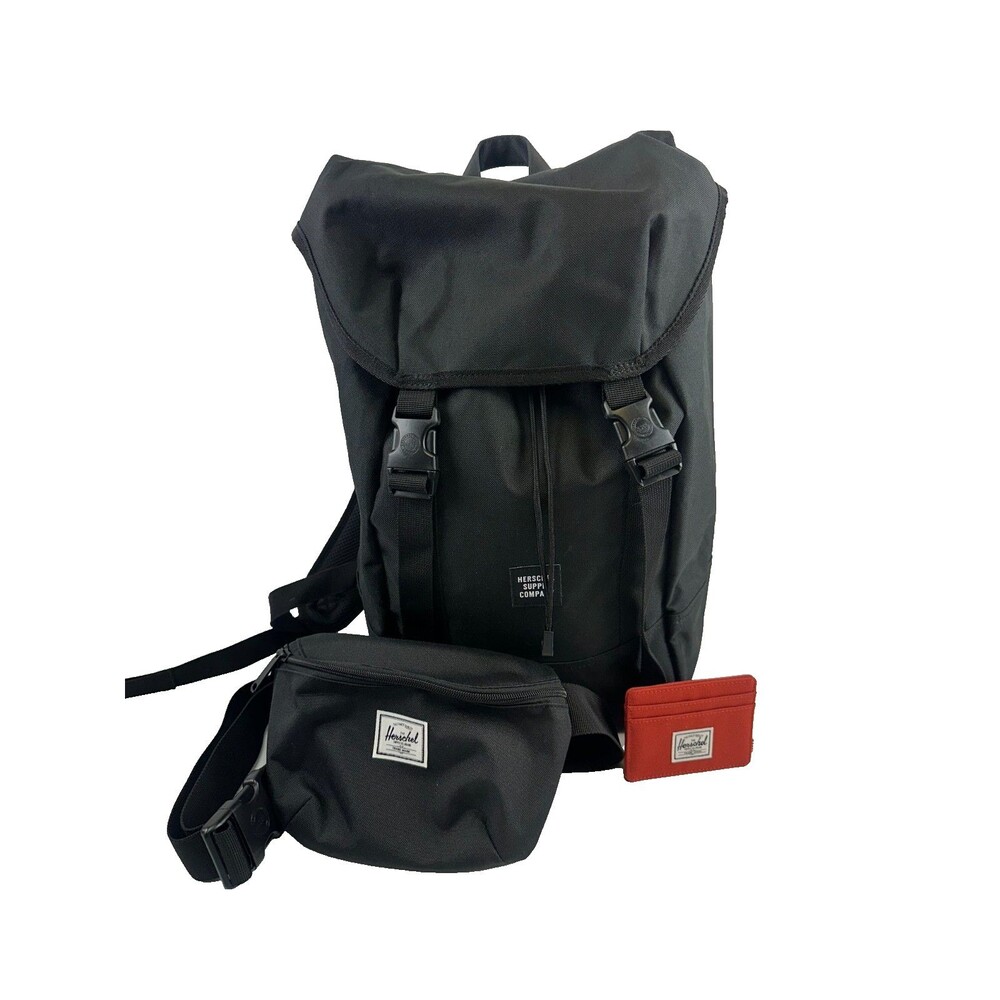 Herschel Supply Aspect Iona Black Backpack Fourteen Waist Hip Pack Card Wallet